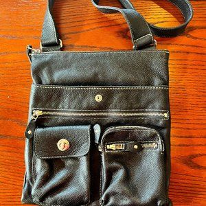 ROOTS Large Cross-body Leather Bag –  Black